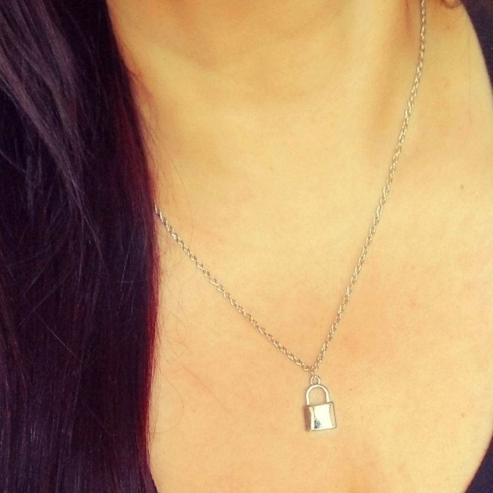 Silver padlock necklace